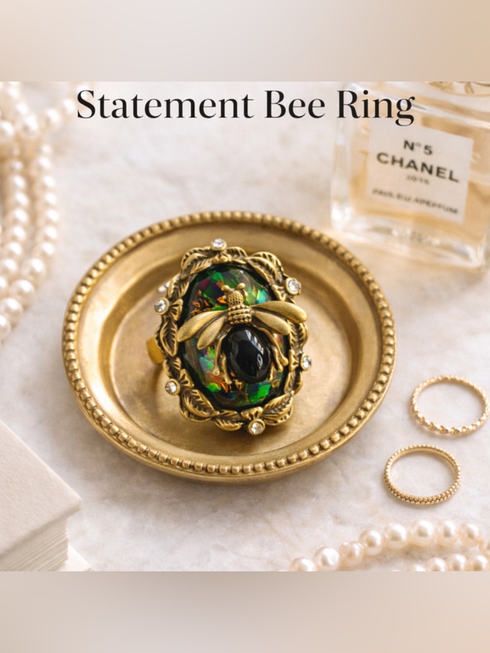 Anthropologie Masterpiece Bee Elegance Antique Brass Statement Ring